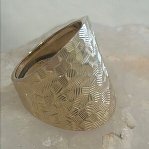 14K Yellow Gold Elegant Modern Textured Ring, Italy